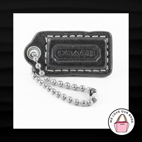 1.5" Small COACH BLACK LEATHER NICKEL KEY FOB CHARM KEYCHAIN HANG TAG WRISTLET - Picture 1 of 1
